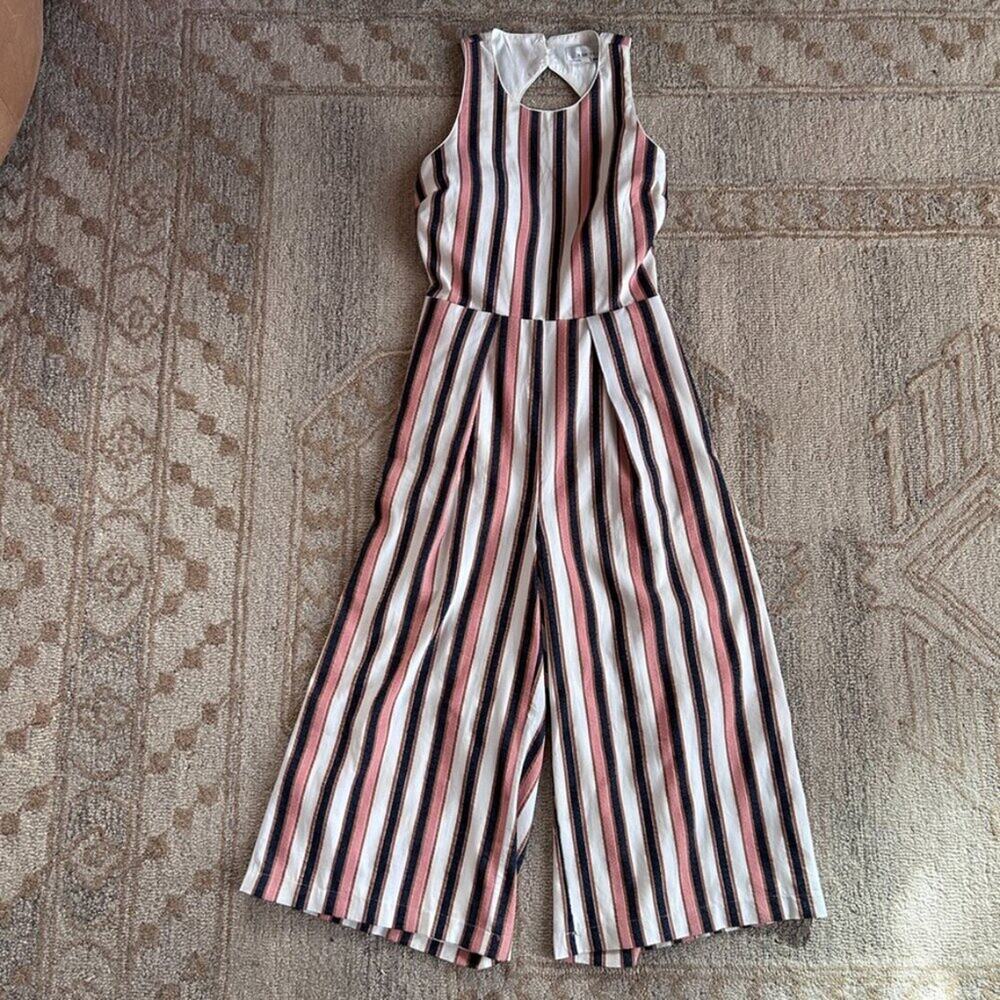 Striped Wide Leg Jumpsuit Open Back Tie Waist European Summer Resort Women L - Picture 5 of 16